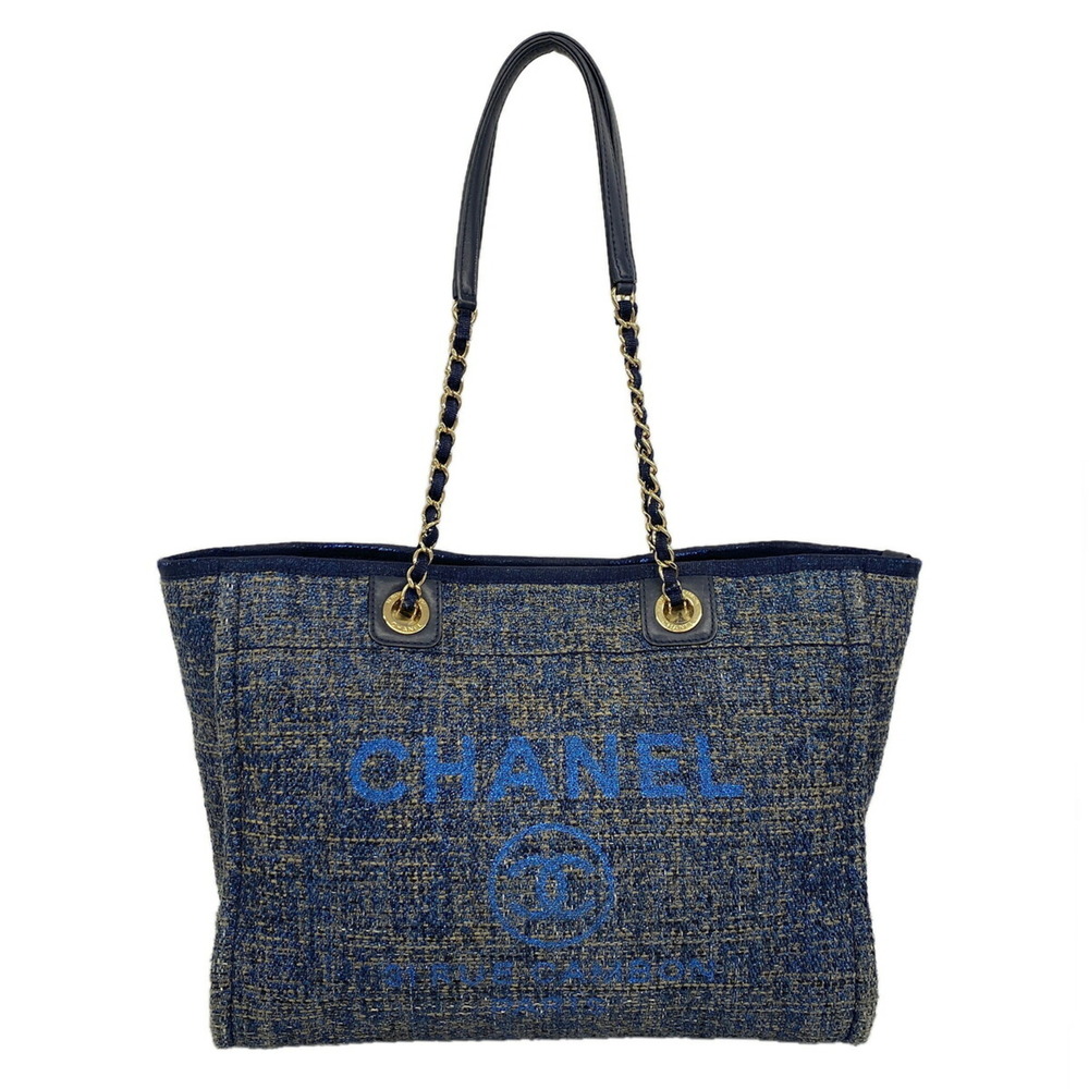 Chanel Deauville Tweed Tote Bag, Blue, Women's